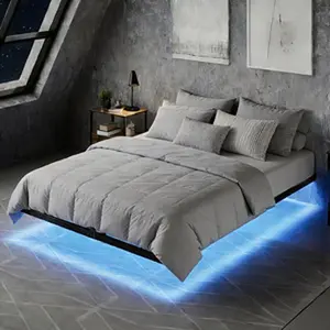 [DealsForYouDays][Summerwins] HOMBCK Modern Floating Bed Frame with LED Lights, Full/Queen Size, Heavy-Duty Metal Platform, Noise Free, Easy Assembly, No Box Spring Needed summer garden,fathers day gift ideas