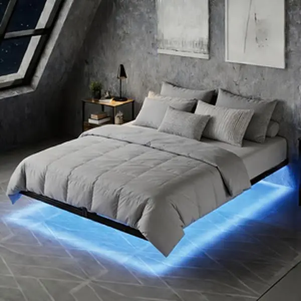 [DealsForYouDays][Summerwins] HOMBCK Modern Floating Bed Frame with LED Lights, Full/Queen Size, Heavy-Duty Metal Platform, Noise Free, Easy Assembly, No Box Spring Needed summer garden,fathers day gift ideas