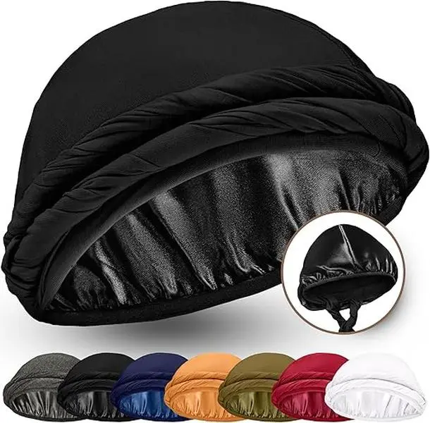 Silk Satin Lined Halo Turban Head Wrap Pre-Tied Skull Cap for Men and Women Sleeping Bonnet Hair Cover Chemo Hair Loss Hat Haircare Smooth