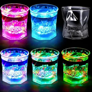6 Pcs 8.5 oz Light Up Cups LED Shot Glasses Liquid Activated Drinking Glasses Old Fashioned Glowing Cups Wine Glasses for Water Whiskey Disco Bar Party