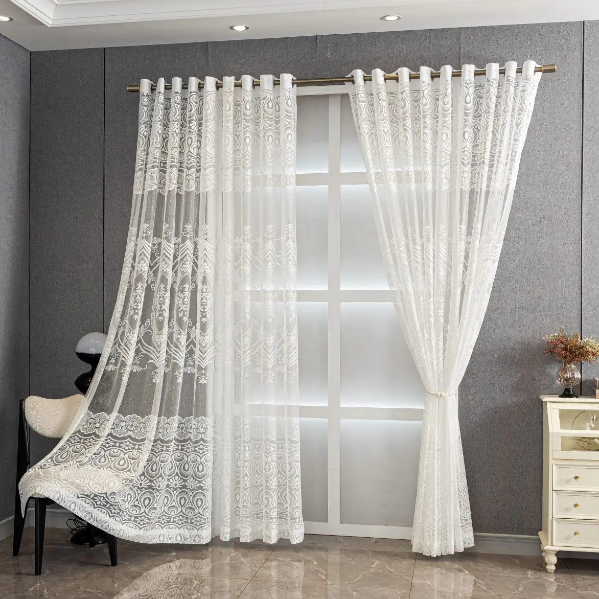 The new 2pc simple European-style finished gauze curtain Curtain For Windows Room Decor Curtain Home Decoration Curtain Window Drapes Window Curtains is suitable for bedrooms, living rooms and balconies. It can be easily installed with holes