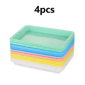 4pcs Multifunctional Diamond Painting Tray, Large Capacity Bead Plate, Thick Plastic Rectangular Tray, A5 Size Handmade Storage Dish
