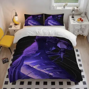 3Pcs Alien Stage Alien Stage Purple Future SingerPrinted Polyester Elegant Bedding Set, Unique Festive Pattern, Exquisite Christmas Gift, Suits Bedroom & Guest Room, 1 Duvet Cover + 2 Pillowcases (No Insert)