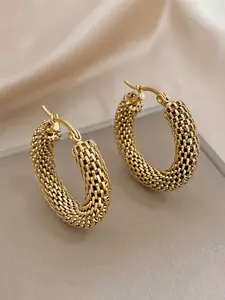 Elegant Women's Hollow Out Woven Round Earrings, Fashionable Simple Design, Perfect for Daily Wear & Special Occasions, Fashionable Hoop Earrings