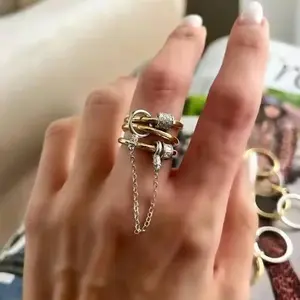 2026 New Fashion Tassel Chain Multi Layer Finger Ring Bling CZ For Women Bar Party Trend Jewelry