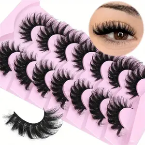 Fluffy Cat Eye False Eyelashes (7 Pairs), Wispy 6D Volume False Eyelashes, Thick Soft Curly Fake Lashes for Daily Party Festival Makeup Use, Eyelash Extension