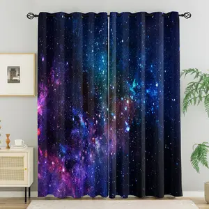 Colorful Starry Sky Universe Curtains, Includes 2 Pieces, Galaxy and Star Design, No Drill Washable, for Bedroom Living Room Office Home Decor