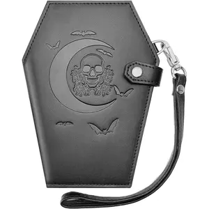 Large Coffin Wallet -  Coffin Purse - Spooky Goth  Wallet for Women - Gothic Moon Wallet with Zipper - Snap Closure  Wallet- Halloween Witchy purse