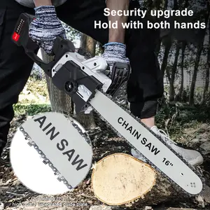 16 Inch Cordless Chainsaw, Brushless Motor Electric Chainsaw, Battery Powered Chainsaw with 2 Batteries and Dual Port Rapid Charger Included, for Tree Felling, Pruning, Logging and Firewood