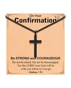 Cross Necklace for Men Son Grandson Nephew Brother Confirmation Gifts for Teenage Teen Boys Catholic Easter Cross Necklace