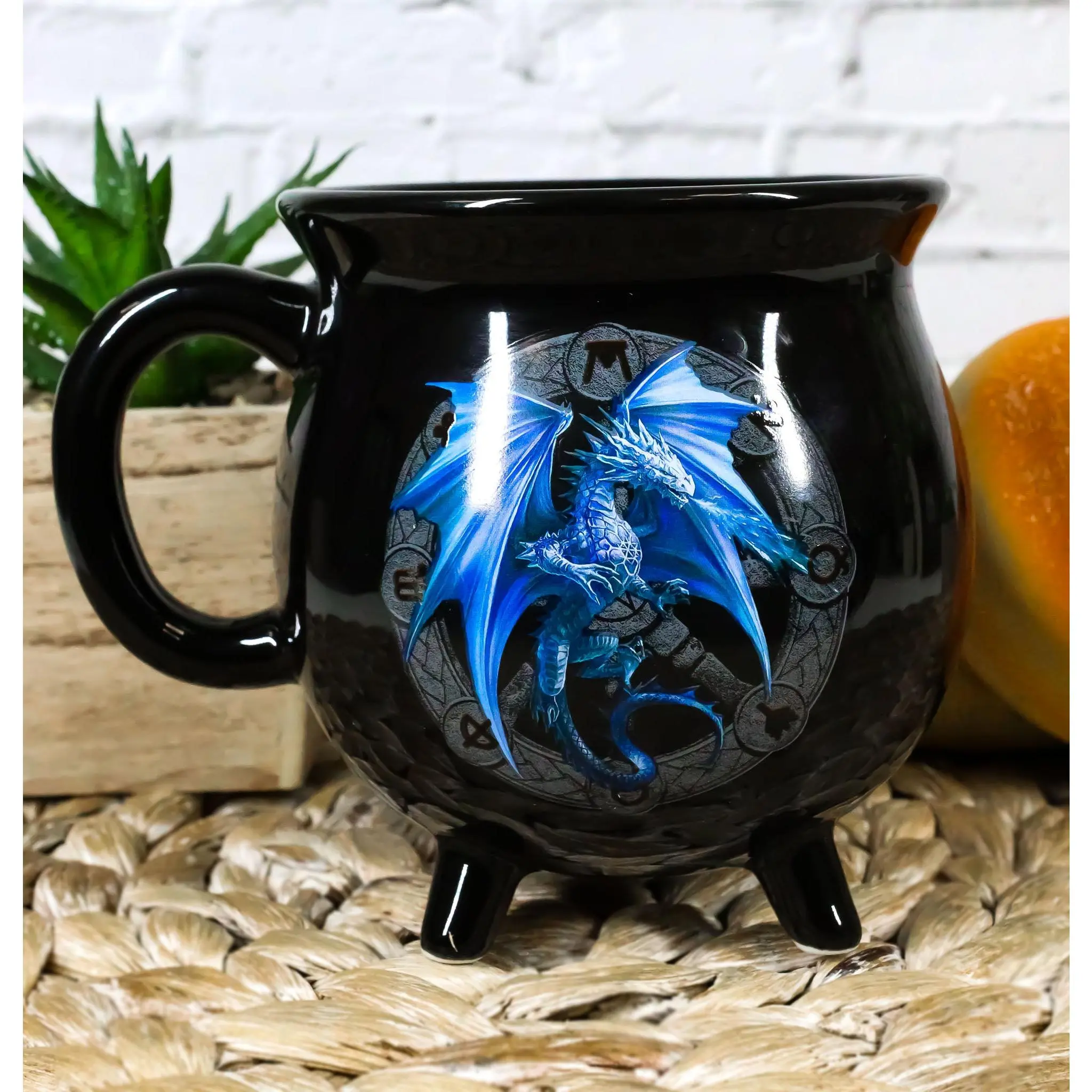 Gothic Traditional Pottery Porcelain Cauldron Mug - Wicca Yule Dragon Heat-Color-Changing Ceramic Beverage Cup with Snowflake Accents, Reusable Kitchenware Drinkware for Drinks