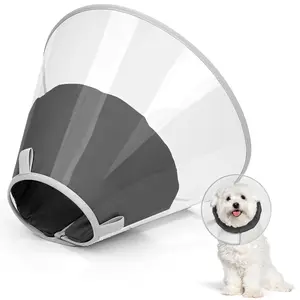 Supet Clear Dog Cone Collar with Soft Pad Clear Elizabeth Recovery Cone for Dogs Adjustable Sizes 6 Options Soft and Safe Lightweight PVC Material Dual-Use Design with Soft Cushion Pad
