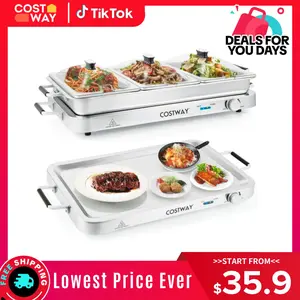 COSTWAY Buffet Servers and Warmers, 2 in 1 Electric Warming Tray, Stainless Steel Chafing Dish with Temperature Control, 3 Serving Trays, 4.5/8 Qt Food Warmers Station for Parties Banquets Events, Dishwasher Safe, 4th of july decor, dad gift