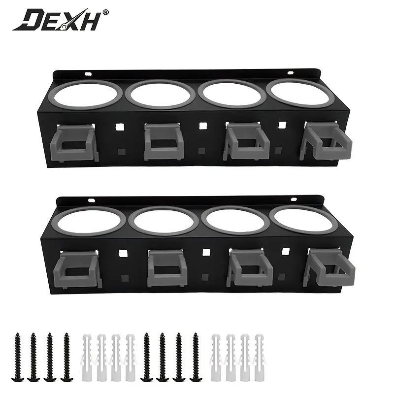 4-Hole Wall-Mounted Garage Spray Bottle Organizer, Black Gray Car Beauty Tool Storage Rack, Automotive Brush Holder for Stowing & Tidying