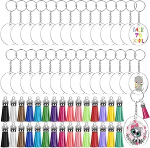 120 count   Blanks for Vinyl Kit Including 30 count Clear  Blanks, 30 count  Tassels, 30 count Key Rings and 30 count Jump Rings for DIY Key Chain Vinyl Crafting