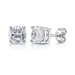 BERRICLE Sterling Silver Solitaire Stud Earrings for Women Men Unisex, 0.6-6 Carat Cushion Cut Cubic Zirconia CZ, Size 4-8mm
