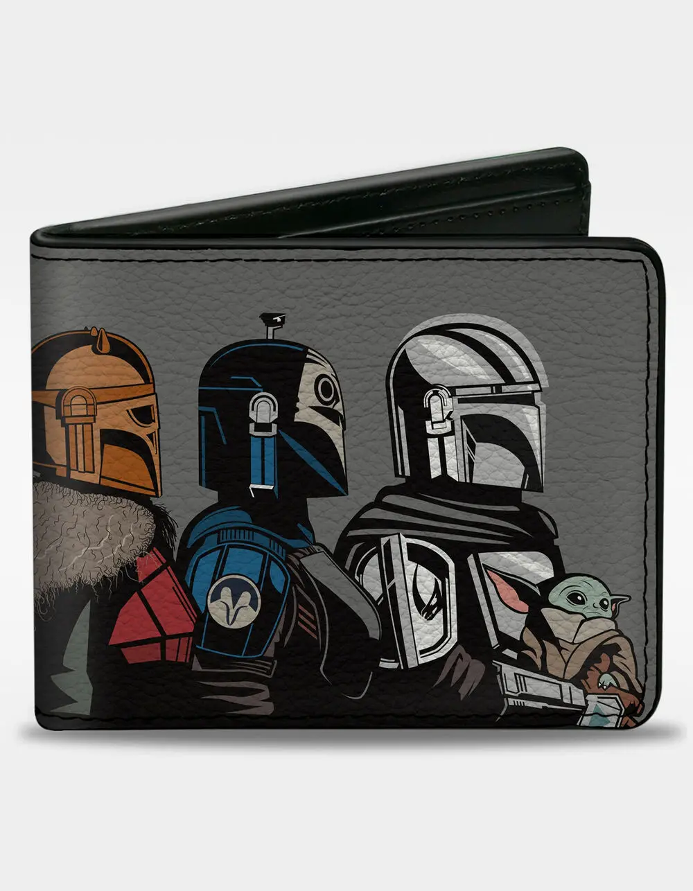 BUCKLE-DOWN  Mens Star Wars The Mandalorian Grogu with The Armorer Bo-Katan and Din Djarin Pose Bifold Wallet, Multi-Colored