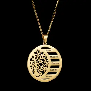 HZ2102 Customized Engrave Family Name Pendant Lucky Tree Stainless Steel Necklace Holiday Birthday Personalized Gift for Men and Women