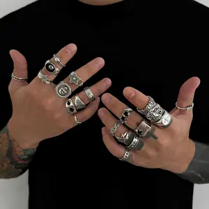 20 Pieces Vintage Star & Skull Rings, Dark PunkKnuckle Rings, Holiday Gift, Street StyleAccessories for All Seasons, Stackable Rings,Statement Rings, Vintage Jewelry, StackableRings Set