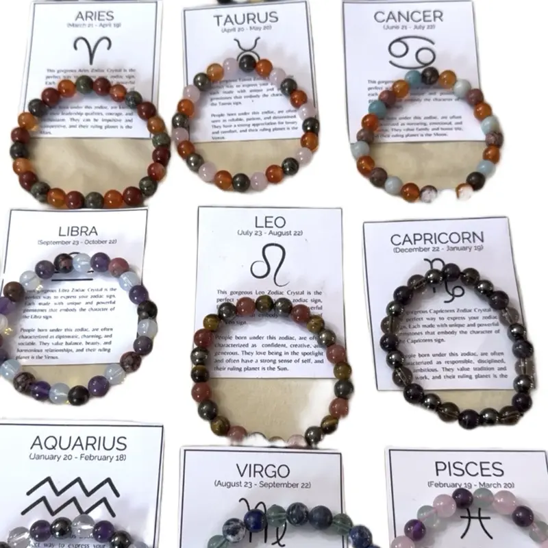 Crystal Zodiac Sign Bracelet Personal Power That Align to Your Energy From Your Birthday - Crystal Combinations For Your Birth Sign pink opal High Quality Spiritual Growth Manifests Personalized Elastic