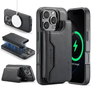 2-in-1 Leather Phone Case + MagSafe Ring Magnetic Wallet with Multiple Card Slots, Convertible to Stand, Compatible with iPhone 17, 17 Pro, 16 Pro Max, 12 Pro Max, Anti-Theft, Brushed, Protective, Shockproof, Full Cover Drop Protection Case