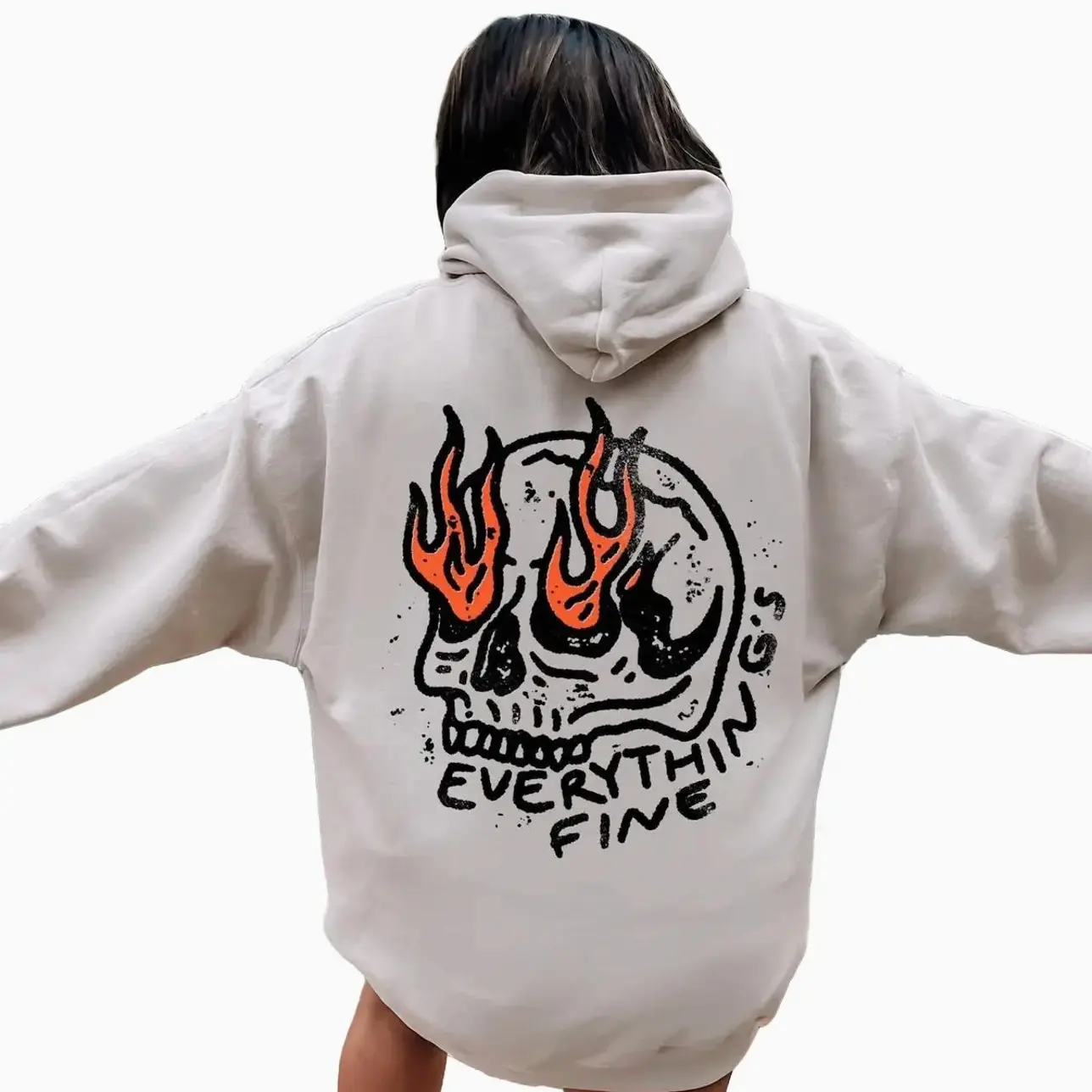 Everything's Fine Hoodie, Vintage Graphic Skull Unisex Shirt, Retro Oversized Grunge Trendy Sweatshirt, Skeleton Shirt, Its Fine Hoodie