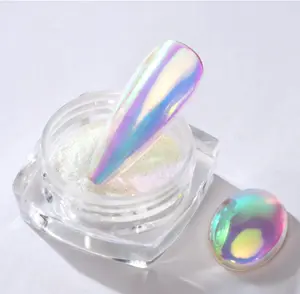Pretty Diva 0.3g Unicorn Chrome Nail Powder, Aurora Iridescent Chrome Powders for Nails, Mermaid Chrome Powder for Gel Nails Chrome Mica Powder Manicure Pigment (aurora, 0.3g)
