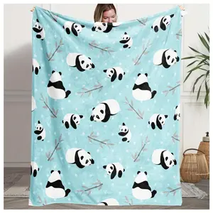 1pc Fluffy Blanket with Panda, Snowflakes & Branches Print, Soft Flannel for All Seasons for Sofa, Bed, Camping, Machine Washable, Contemporary Home Decor Gift, Cozy Blanket  Suitable as a gift sizes 60*80,30*40 ,40*50 50*60