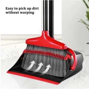 Broom and Dustpan Set for Home, Upgrade 52" Long Handle with Stand Up Dustpan Combo Set for Office Kitchen Lobby Floor Use Steel Cleaning Stainless Bristle Brush