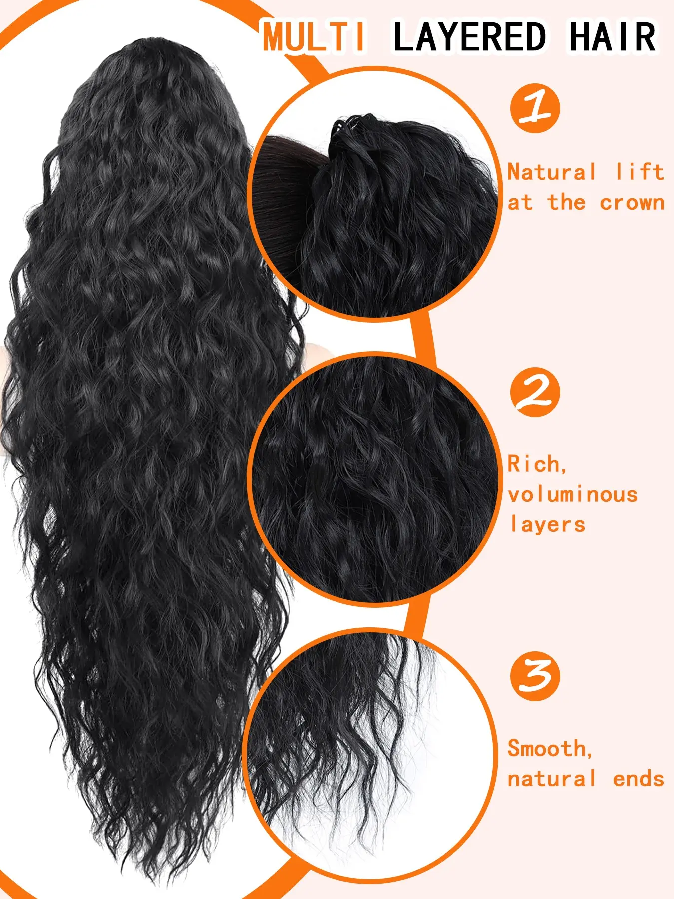 Wavy Ponytail Extension Claw Clip 30in Layered Hairpiece Voluminous Heat KooKaStyle 30 Inch Long Wavy Claw Clip Ponytail Extension  main image 4