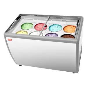 VEVOR Commercial Ice Cream Display Case, 16.3 Cu. ft Chest Freezer, Mobile Glass Top Deep Freezer, Restaurant Gelato Dipping Cabinet with 5 Wire Baskets, 2 Sliding Glass Doosr, Locking Casters, White