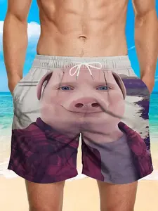 John Pork Fashion Cool Style Men's Beach Shorts Swim Trunks Quick-Dry Casual Printed Swim Shorts with Pockets and Drawstring