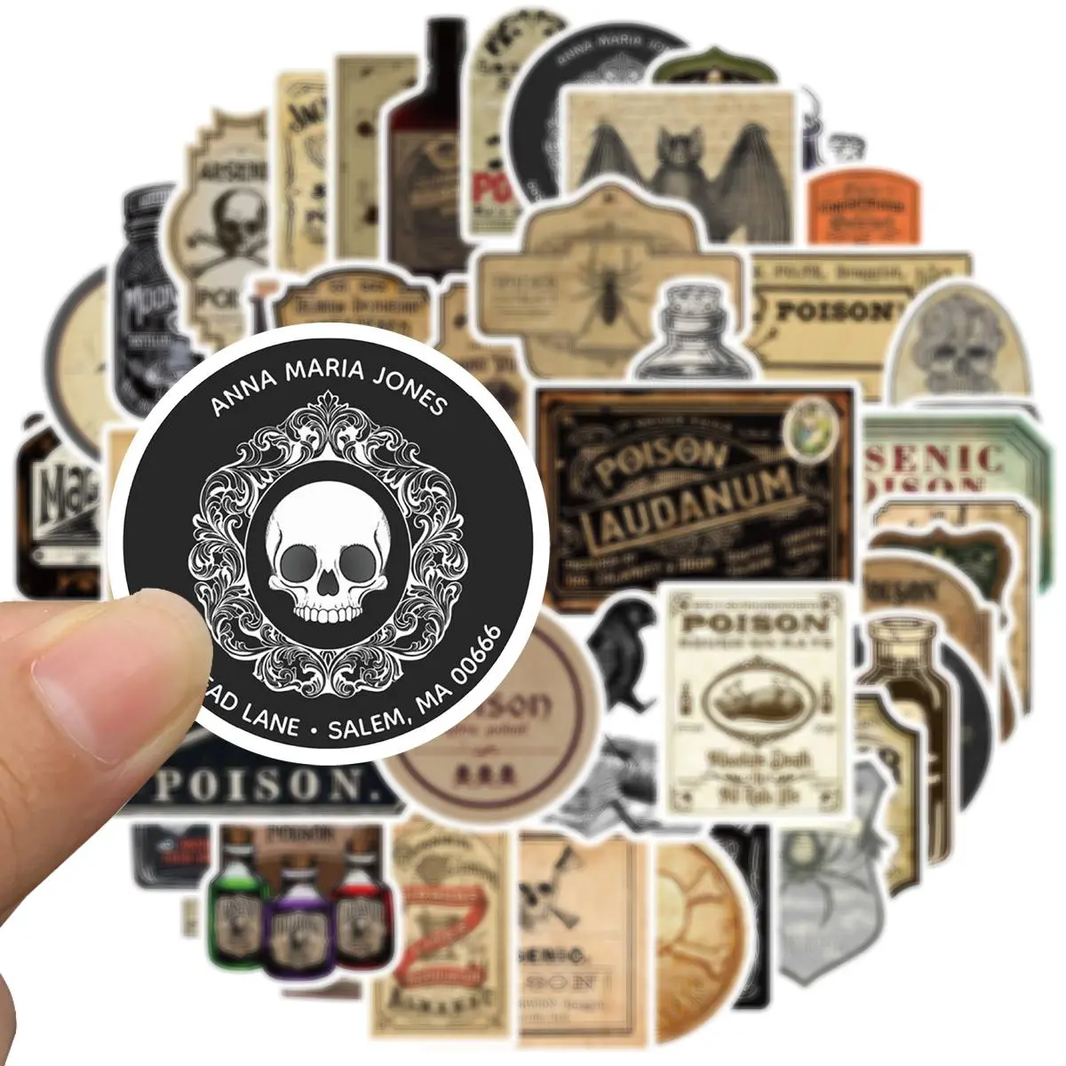 Vintage Medieval Apothecary Potion Labels Stickers, 50pcs/set Gothic Dark Dark Academia & Witchcraft Halloween Decor Stickers for Scrapbooking, Journals, Water Bottle, Laptop