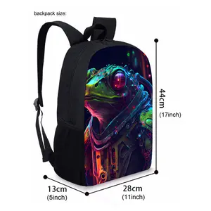 3Pcs Neon Cyberpunk Robot Frog Backpack Set, Futuristic Sci-Fi Animal Print School Bag with Lunch Bag & Pencil Case