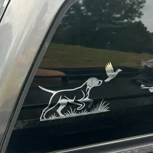Pointer Dog Decal - Car Sticker Featuring a Pointer Dog Catching a Bird Design