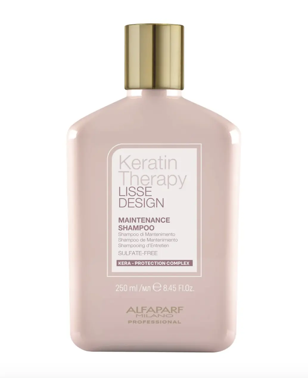 Alfaparf Keratin Therapy Lisse Design Maintenance Shampoo, 250ml/8.45fl oz Salon-Grade Creamy Sulfate-Free Full-Size Haircare - Curly Hair, Hydrolyzed Keratin, Post-Straightened, Gentle Clarifying, Babassu Oil Cosmetic Foam