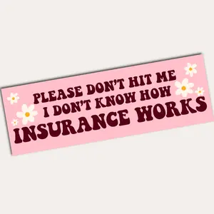 Funny Bumper Sticker - Please Don't Hit Me I Don't Know How Insurance Works - Vinyl, Multiple Sizes and Colors