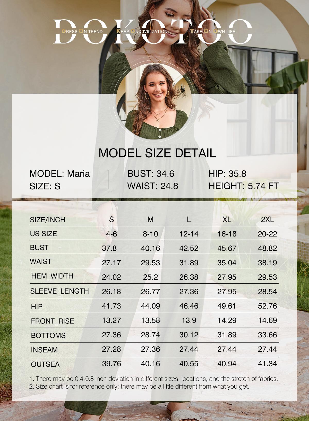 Dokotoo Jumpsuits for Women 2026 Fall Long Sleeves Square Neck Button Decoration Rompers Overalls with Pockets