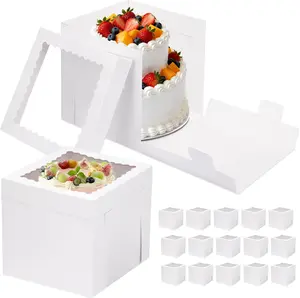 16 count Cake Boxes, 10x10x10 Inches Tall White Square Bakery Boxes, Cajas Pasteles for Tier Cakes, Take Out Carrier Containers, Valentine's Day, Birthday, Wedding, Party