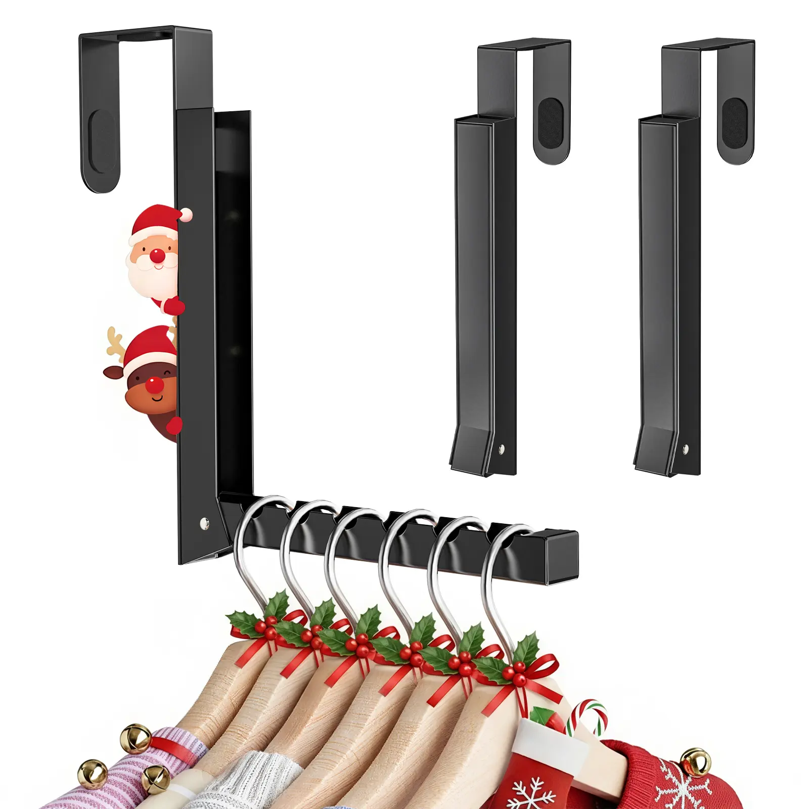 2-Pack Hangable Over-the-Door Drying Rack with 6 Grooves, Foldable Durable Clothing Hook for Laundry Room, Bathroom, Compact for Storage & Travel - Black