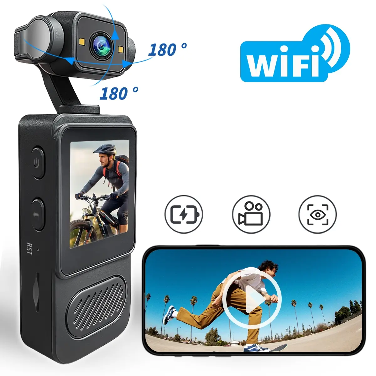 1080P Portable Action Camera, Wearable Body Camera with Night Vision & 180° Rotatable Lens, 8x Zoom, Vlogging Camera, Mini Sports DV, Handheld Video Camera, Birthday Gift, Video Blog Camera