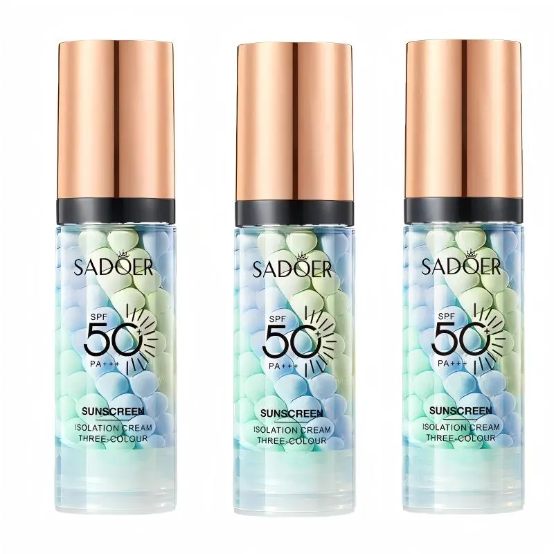 3-Pack 40g Color-Correcting Sunscreen Isolation Cream - SPF50+ PA+++, Smooth Light Hydrating Pre-Makeup Face Primer, Moisturizer for Sun Defense & Facial Skin Hydration (3-Color Options), Hydrate