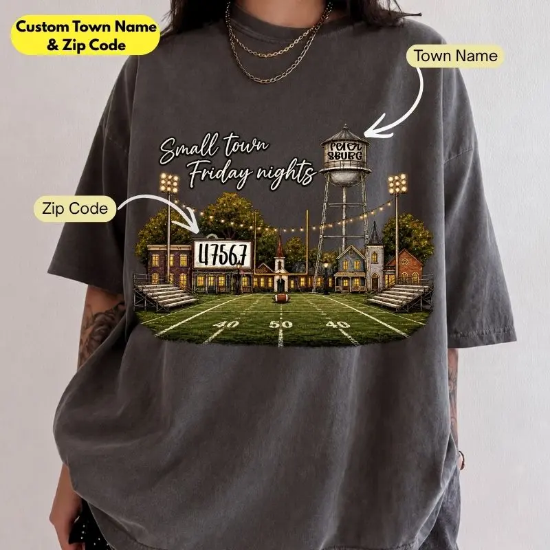 [PLS NOTE] Custom Comfort Colors Town Name & Zip Code Graphic T-Shirt, Hometown Spirit Tee, Game Day Shirt, Gift For Football Fans