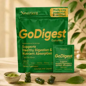 GoDigest Matcha Center-Filled Gummies | Enzymes + Probiotics | 3-in-1 Daily Gut Support | Vegan Gummies | For Men & Women, Vitamin, Dietary