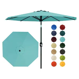 10FT Patio Umbrella Outdoor, Table Umbrella with Push Button Tilt and Crank, 8 Sturdy Ribs UV Protection Waterproof for Garden, Pool, Market, Deck (Lake Blue)