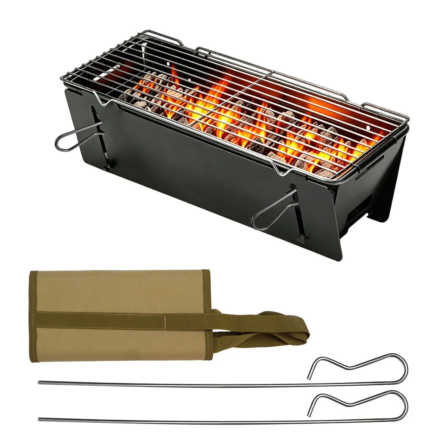 Camping Campfire Grill, Portable Folding Charcoal Grills, Backpacking BBQ Grill, Heavy Duty Grill with Carry Bag for Outdoor Cooking, Bonfire, Patio, Backyard