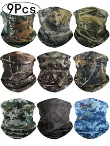 9Pcs-Men's Baracuda Mask Set , Upf Protection, Windproof Dustproof Neck Gaiter, Breathable Design, Multi-Color Options, Unisex, Outdoor Dustproof Mask