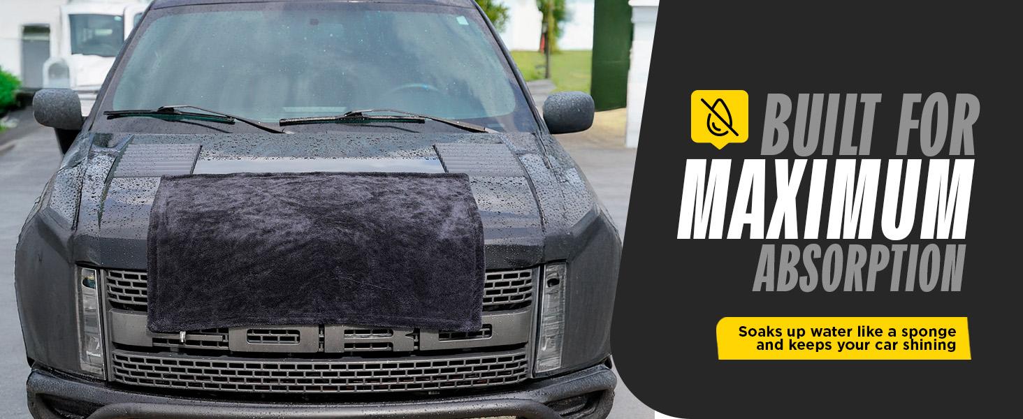 Beyond Drying Towel - Premium Car Drying Microfiber - Large & Super Absorbent - Detailing Towel for Cars and Boats - One-Pass Scratch Free Cleaning Towel - 24 x 36 Black