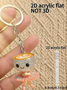 New Acrylic Keychain with Dancing Coffee Cup Design, Perfect Holiday Gift Decoration, Car Key Chain, Backpack Wallet Accessory, Keychain for Bags