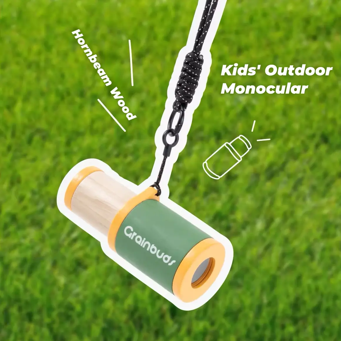 Kids' Hornbeam Wooden Outdoor Exploration Monocular Scope - Eco-Friendly Sturdy Wood for Rough Play, Compact Lightweight Auto-Focus-Free Tool, Small Hand-Fit, Adjustable Lanyard, Natural Look Wooden Body, Camping Equipment for Young Adventurers, Fits Smal